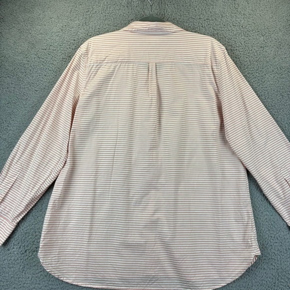 Garnet Hill Shirt Sz 18 Organic Pima Beachy Pink Striped Button Up Long Sleeve - Picture 9 of 12